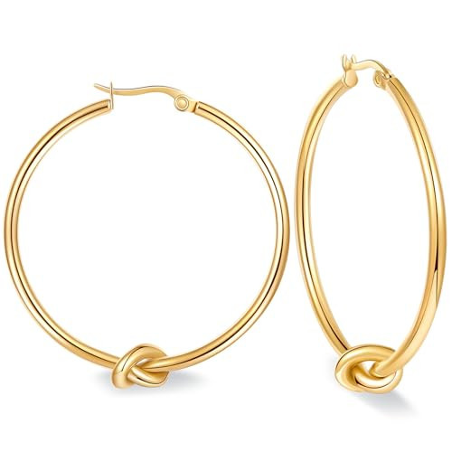LrioPvy Gold Knot Hoop Earrings - Trendy Large Hoops for Women - Statement Jewelry Gift | Amazon (US)