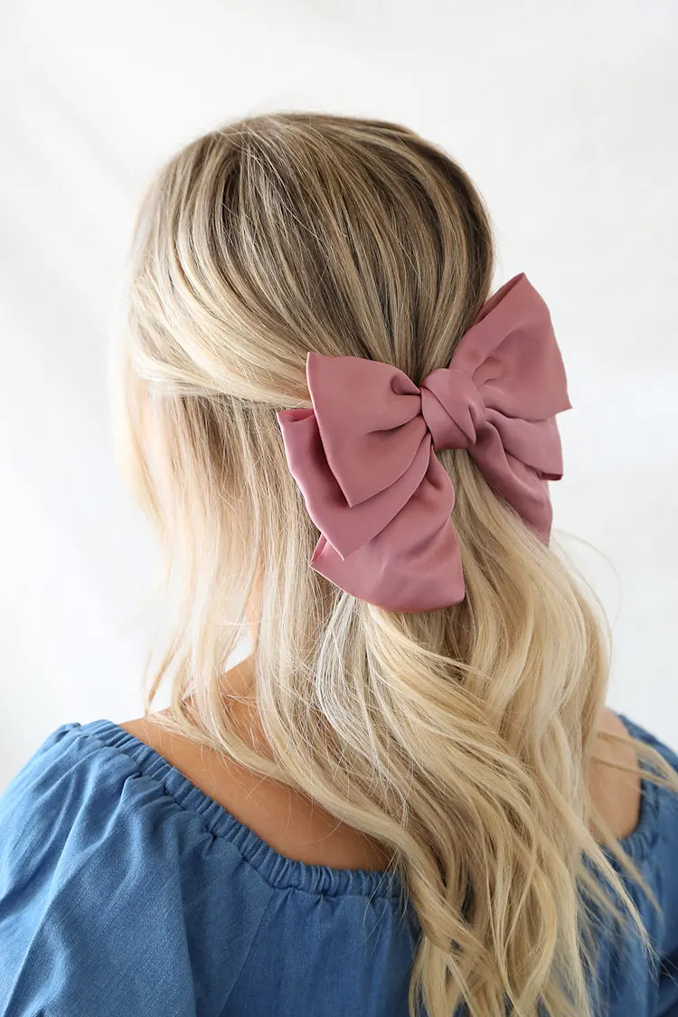 Bow and Behold Pink Satin Oversized Bow Hair Clip | Lulus (US)