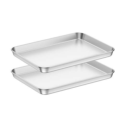 Baking Sheets 2 Pieces, Bastwe Cookie Sheets Set Stainless Steel Baking Pans Toaster Oven Tray Pans, Rectangle Size 12 × 10 × 1 inch, Rustproof & Healthy & Easy Clean & Dishwasher Safe | Amazon (US)