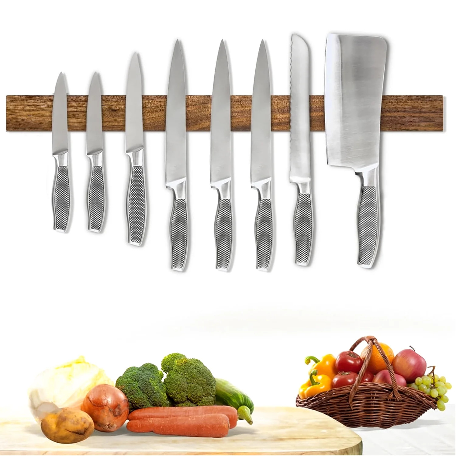 Acacia Wood 19 Inch Magnetic Wall Mount Knife Holder, Acacia Wood Knife Magnetic Strip Use as Kni... | Walmart (US)