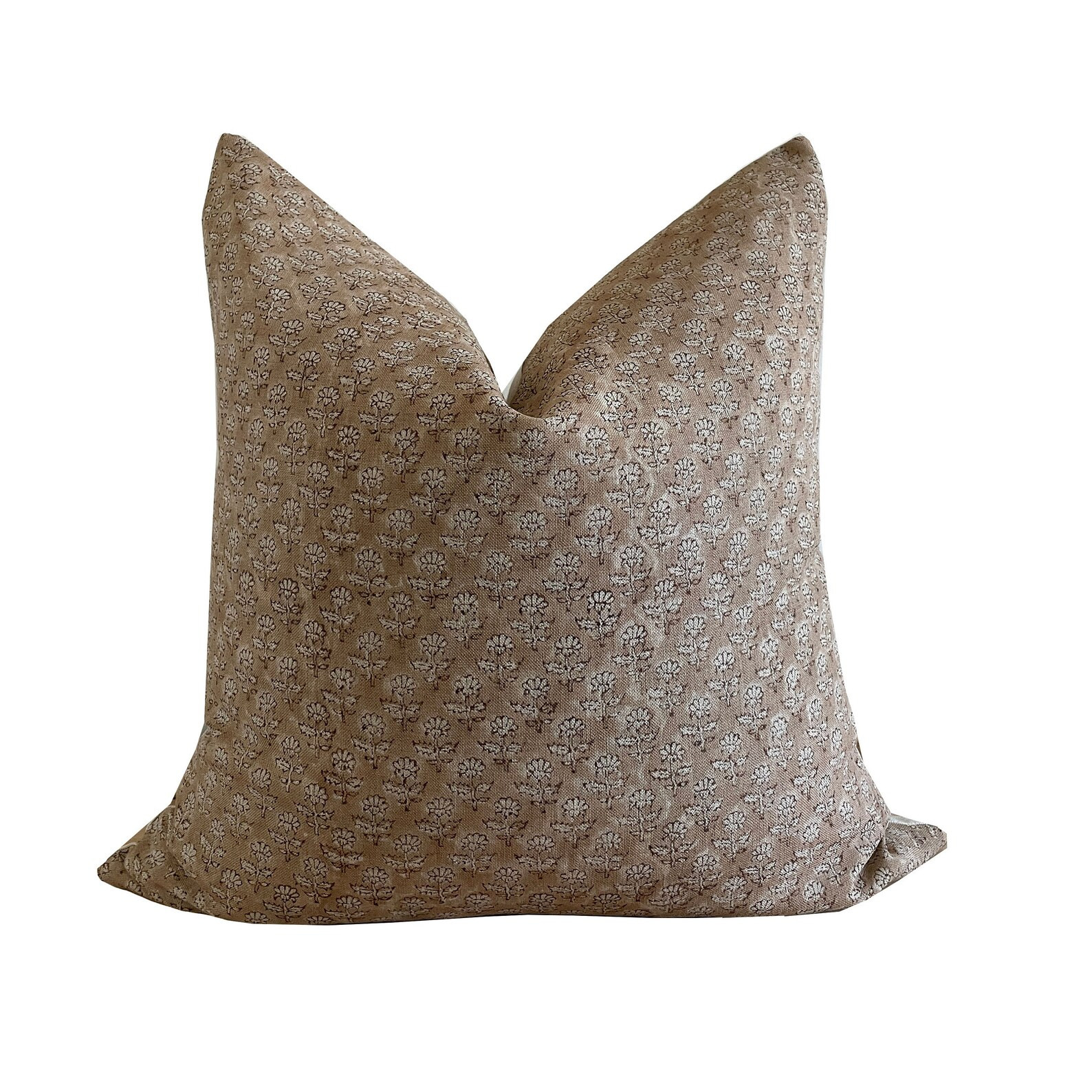 Brown Linen Block Print Pillow Cover, Neutral Floral Block Print Pillow Cover - Etsy | Etsy (US)