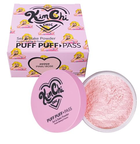 KimChiChic Beauty Puff Puff Pass Set and Bake Setting Powder for Makeup, Extra Fluffy Loose Face Powder Poof, Soft Natural Face Makeup for Uneven Skin Tone, 09 Pink | Amazon (US)