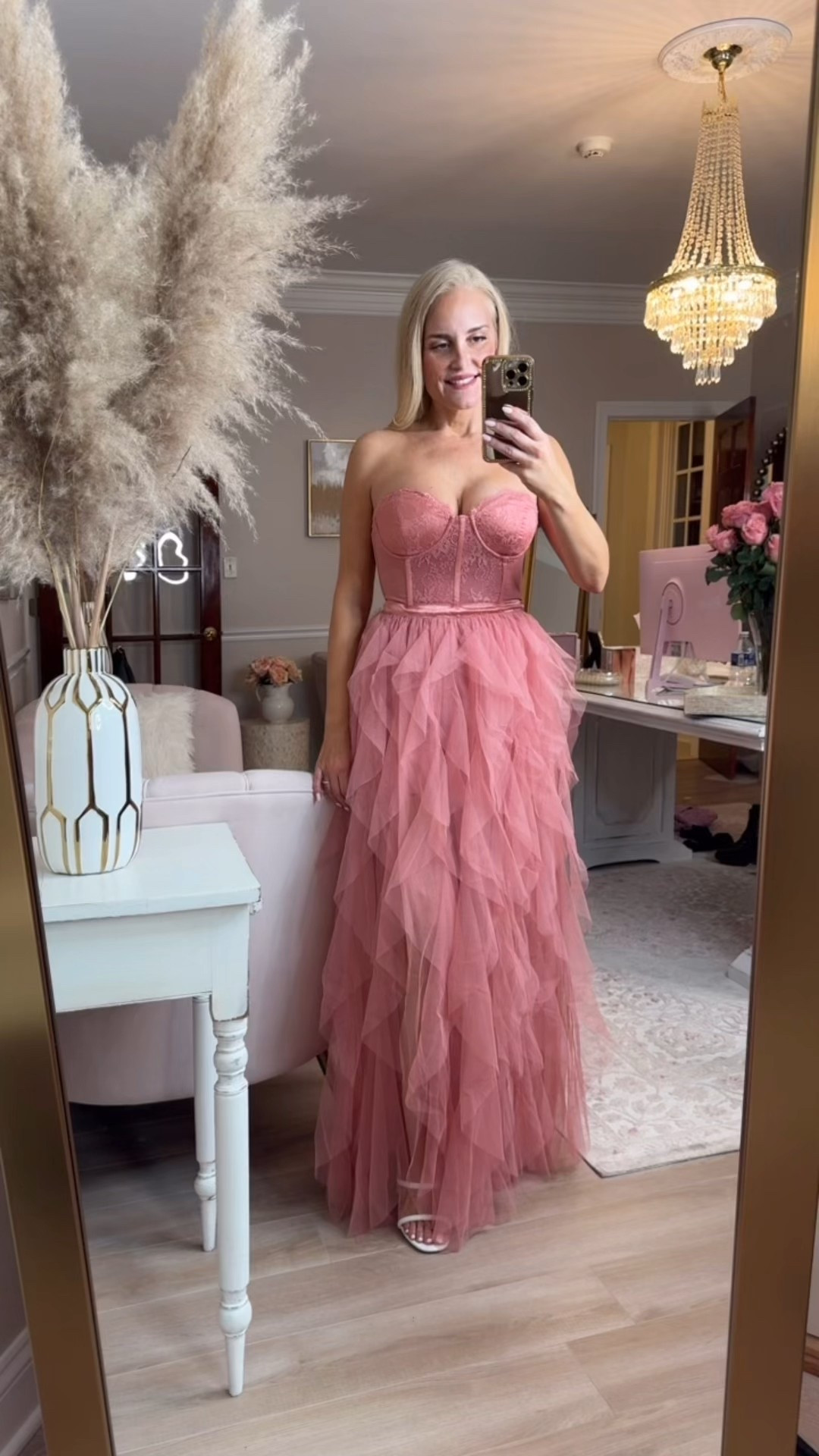 Okay I am OBSESSED with this beautiful pink gown! The color is dusty pink or mauve. I'm wearing a small which fits everywhere except a little small in the bust for me at 34DD. I'm 5'5 and the length just fits with 3 inch heels. I might have to save this for my birthday dress in April. ￼

#LTKootd #LTKgrwm #LTKdayinmylife