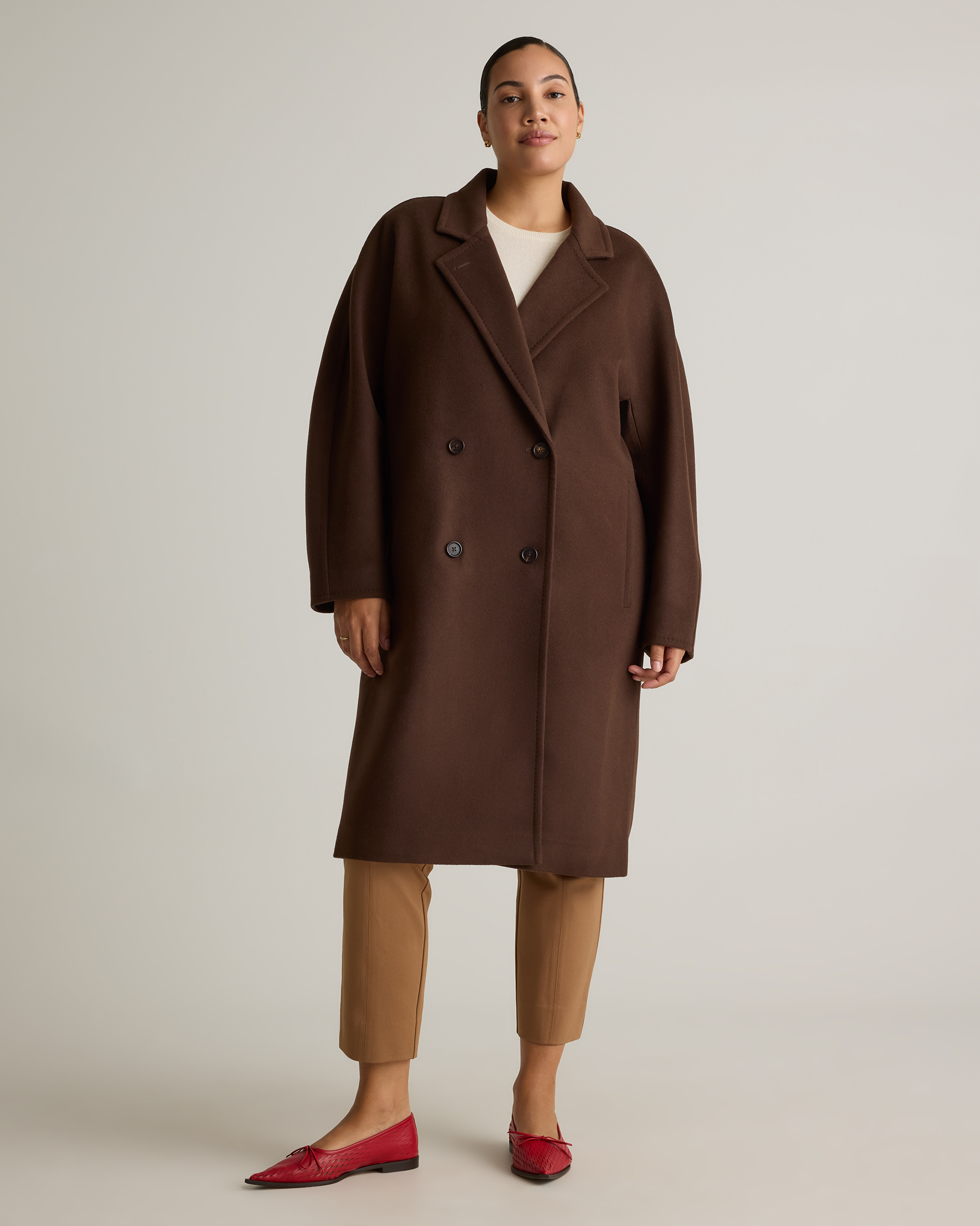 Quince | Women's Italian Wool Double-Breasted Slouch Coat in Dark Chocolate, Size XS | Quince