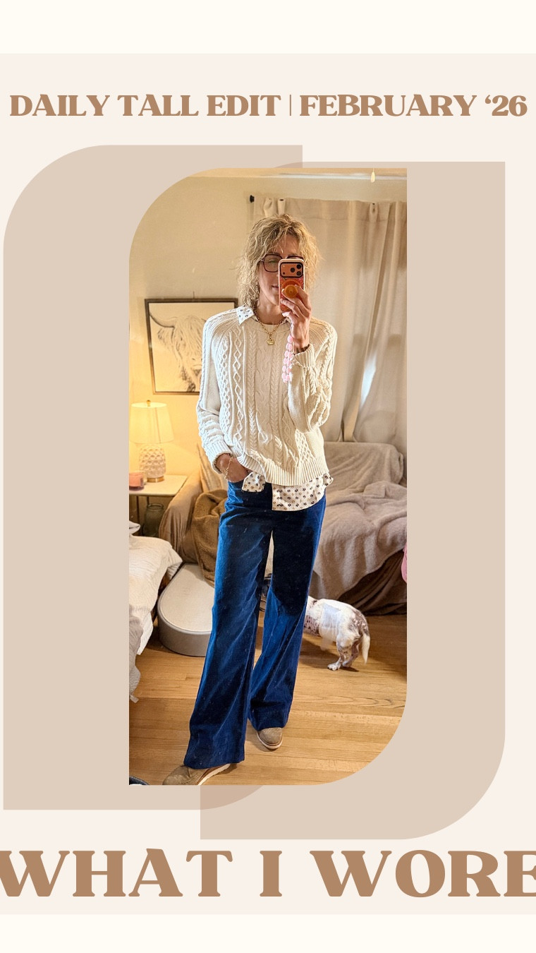 The Tall Edit: Winter Layers, Spring Intentions
What I wore today, tall edition.
I’m still dressing for winter, but mentally I’m ready for spring — and this outfit felt like a small step in that direction. Creams layered with a subtle floral felt lighter, while still being warm enough for a cold day.
I started with a cream floral collared button-down layered under a cotton cable knit sweater. The collar and hem peek out just enough to show the print, which keeps the outfit from feeling flat. The cobalt blue wide-leg corduroy trousers ground everything and add a slightly retro feel, especially paired with chunky gold jewelry.
Finished the look with wingtip lace-up booties that keep it polished without feeling stiff. This is the kind of outfit that works for work, errands, and whatever else the day turns into — comfortable, cozy, and put together enough that I don’t keep thinking about what I’m wearing.
Fit notes:
– Button-down collar and hem show cleanly under the sweater
– Sweater layers easily without bulk
– Wide-leg cords balance the proportions on a tall frame
Outfit details are linked on LTK.


#LTKTall #LTKPlusSize #LTKMidsize