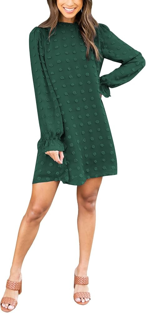 Adibosy Women Dress Long Sleeve: Flowy Wedding Guest Casual Mini Dresses for Womens Swiss Dot Chi... | Amazon (US)