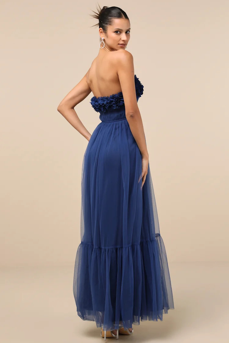 Chic Spectacle Navy 3D Applique Strapless Maxi Dress | Lulus