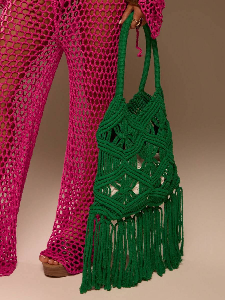 MUSERA Macrame Tassel Tote Bag Summer Beach Swim Going Out Daily Spring Holiday Accessory Beach | SHEIN