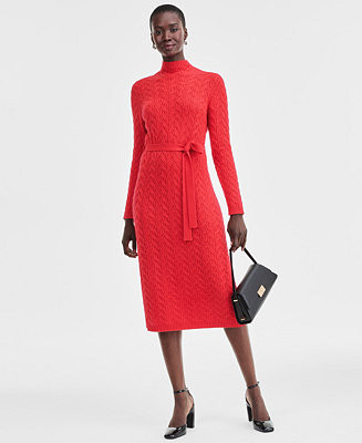 Women's 100% Cashmere Cable-Knit Mock Neck Midi Dress, Macy's Exclusive | Macy's