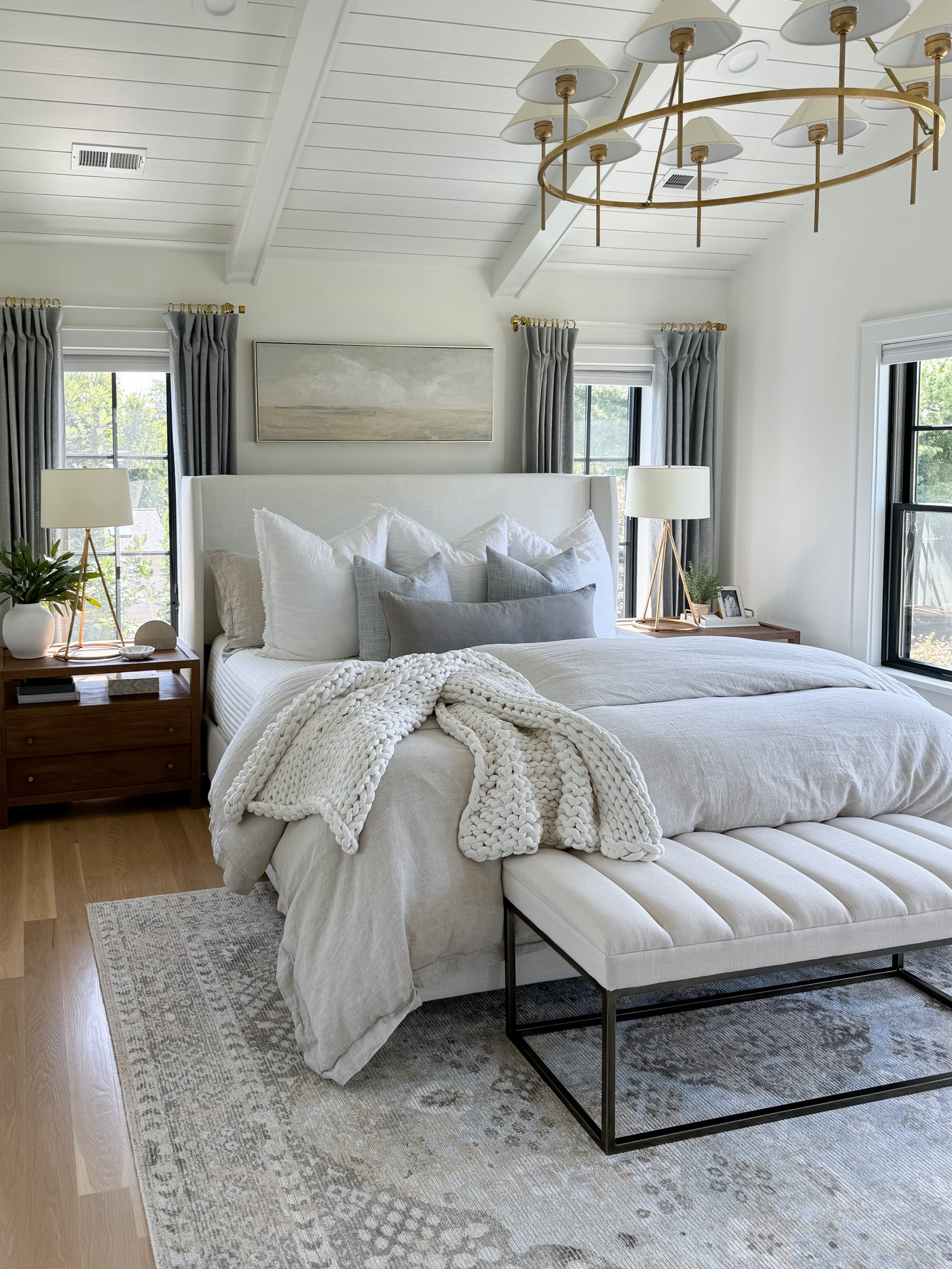 Relaxing and peaceful master bedroom design! Our upholstered headboard is the Zuma White color. Our best selling duvet cover from Amazon is the embroidery linen color. Curtains are from pottery barn in the mineral blue color. We have an 8 x 10’ rug under our king-size bed.

#LTKStyleTip #LTKHome #LTKSaleAlert