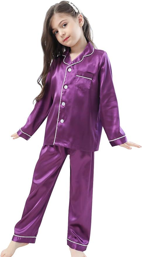 Pajamas Kid Unisex Pjs Set Girls Boys Silk Pajamas Set Satin Long Sleeve 2 Piece Clasic Sleepwear... | Amazon (US)
