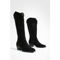 Womens Tab Detail Western Cowboy Boots - Black - 5 | boohoo (US & Canada)