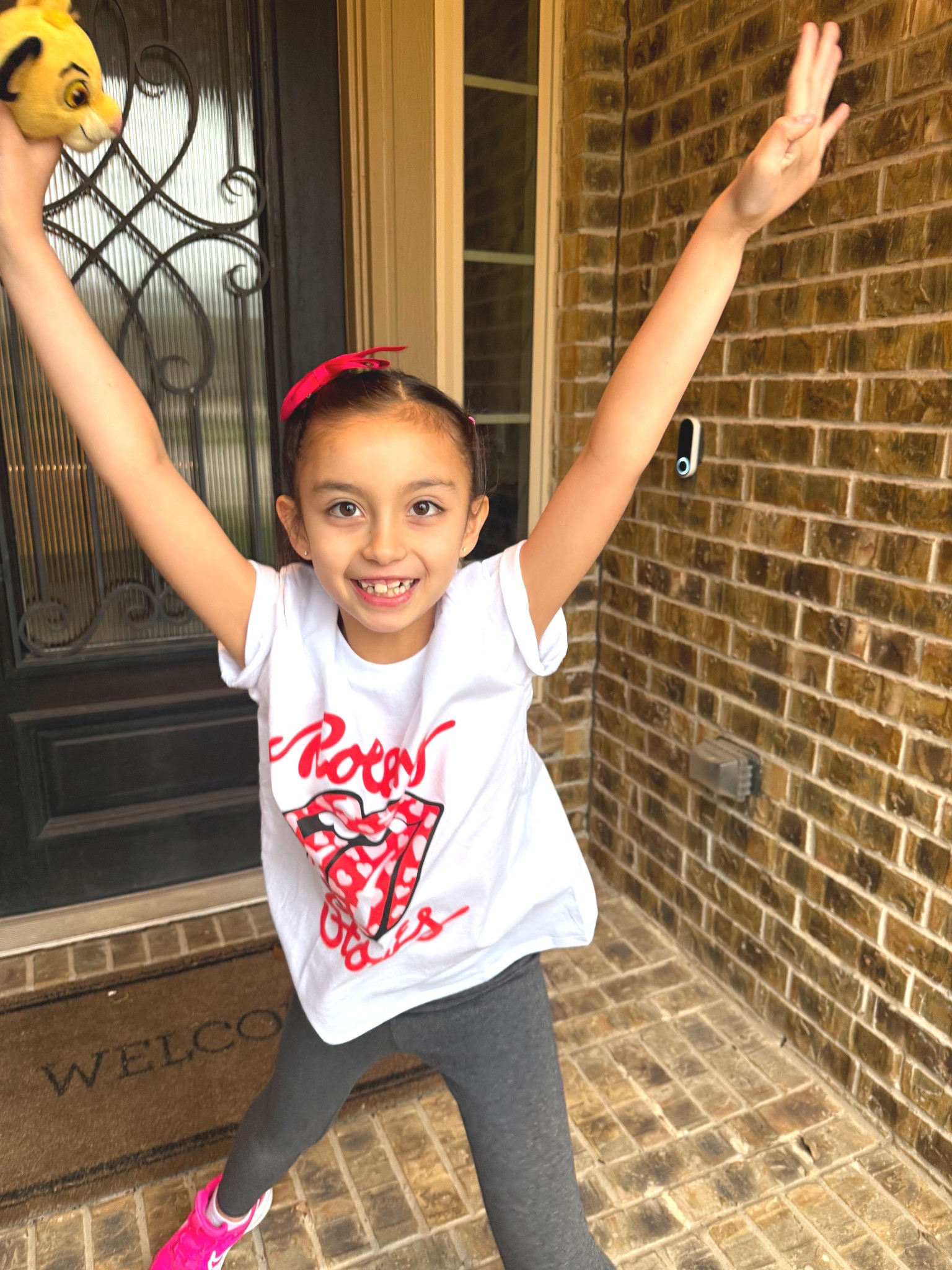 Cute kids band tshirt. 
Rolling Stone’s band tshirt. 
Girls red hair bow. 
Grey girls leggings. 
Cute girls outfit  

#LTKFindsUnder50 #LTKOver40 #LTKKids