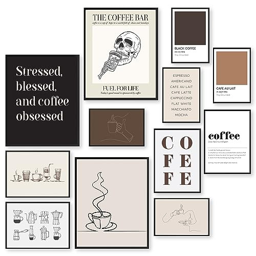 97 Decor Coffee Bar Decor - Coffee Wall Decor, Coffee Poster Print, Coffee Bar Essentials, Coffee Cart Accessories, Eclectic Coffee Shop Decorations, Vintage Coffee Pictures for Kitchen (UNFRAMED) | Amazon (US)