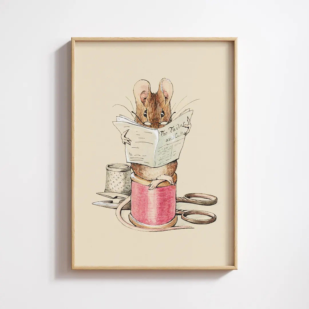 Vintage Reading Mouse Print: Whimsical Nursery Book Lover Art Pink Beige Poster (digital Download... | Etsy (US)