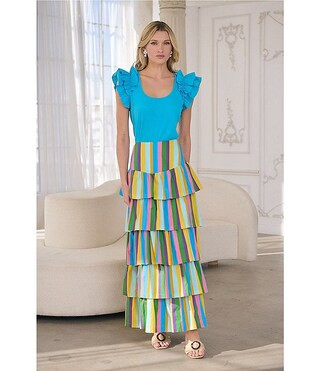 Sugarlips Stripe Print High Waisted Tiered Maxi Skirt | Dillard's | Dillard's