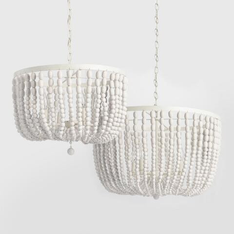 Antique Whitewashed Wood Bead 4 Light Chandelier | World Market