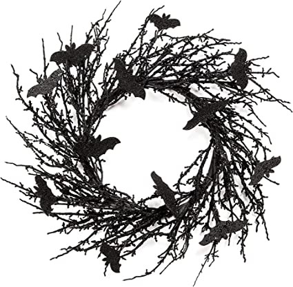 18 Inch Black Halloween Wreath Bat Wreath Door Wreath with Glitter Bats Decorations Halloween Par... | Amazon (US)