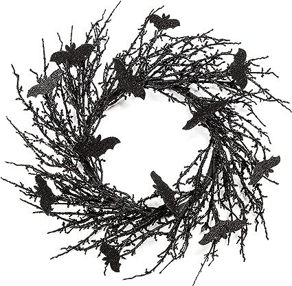 18 Inch Black Halloween Wreath Bat Wreath Door Wreath with Glitter Bats Decorations Halloween Par... | Amazon (US)