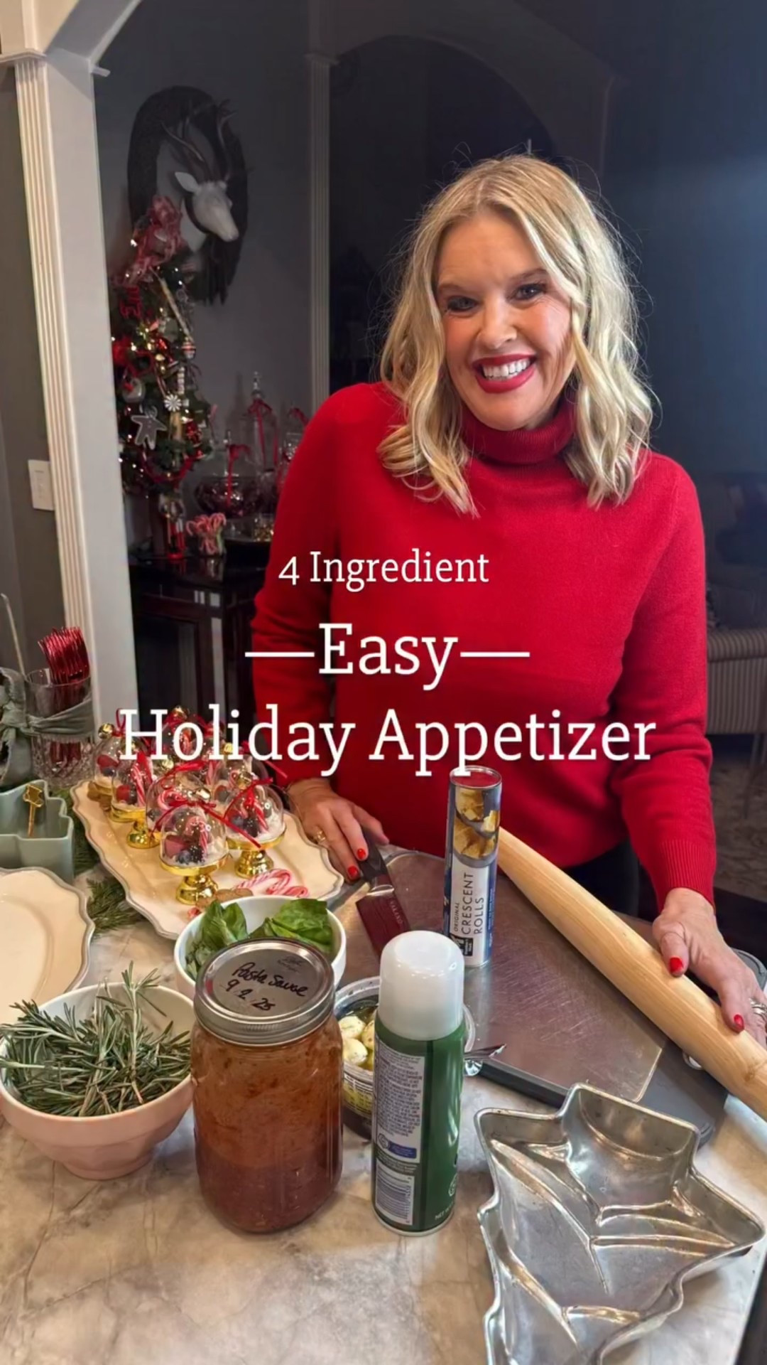 The appetizer that’s a hit every-time ( you’ll want to make two) 

Easy Holiday Appetizer 

4 Ingredients:
-Crescent rolls 
-Fresh Basil 
-Mozzarella Balls
-Pasta Sauce for dipping 

Garnish with Fresh Rosemary if you wish🎄

Tree baking pan oiled well

Roll dough out pinch seams together, cute into stripes and then into squares (I like to count the balls to see how many squares I need) 

Place ball in center, add basil and pinch or roll together, place in oiled tree pan, layer. Bake at 350 until golden brown 15-20 min depending on oven.

Place on serving tray add rosemary and serve with pasta sauce or bruschetta for dipping.
(I like to serve with my homemade marinara) 

This appetizer goes as so as I set it down, I like to make two🎄🎄

Let me know if you’re going to try this recipe!

If you like this one you’ll love my bruschetta pull apart monkey bread wreath recipe.
On the blog and I’ll be sharing again next week.🎄❤️

❤️Follow for more Holiday content, recipes, home and fashion❤️🎄

Linking
Sweater, pants
Tree pan, 

Sweater is cashmere from NYDJ fits tts in a small 
Faux leather pants also NYDJ  fits tts  in a 4

Tree cake pan 

Serving tray is Maison Madison 
Online 

#LTKfoodie #LTKHome #LTKHoliday