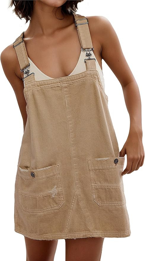 Womens Denim Overalls Dress Casual Summer Jeans Adjustable Strap Short Rompers with Pockets | Amazon (US)