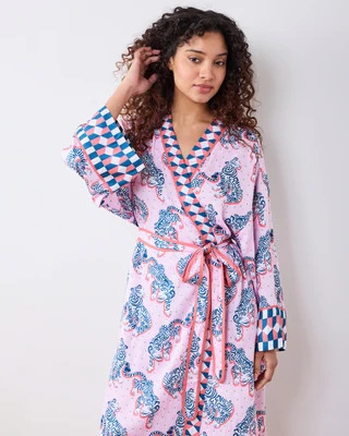 Eco Silky Robe in Tiger Queen | Women's L/XL | Pink | Spring | Sleepwear | Printfresh