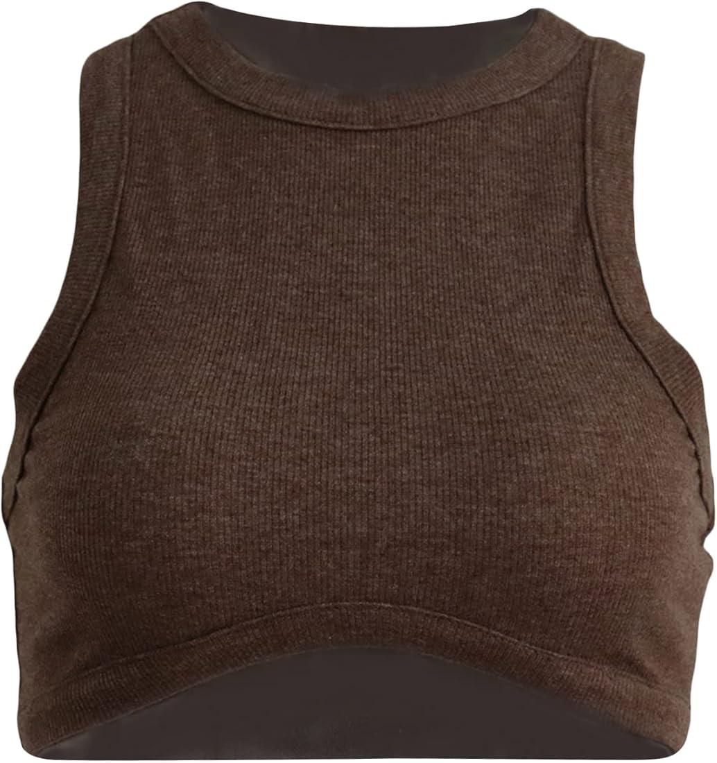 Y2k Sleeveless Racerback Tank Tops for Women Knitted 1/2 Crop Top Summer Basic Casual Vest Tops | Amazon (US)