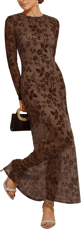 Caracilia Womens Wedding Guest Long Sleeve Floral Bodycon | Amazon (US)