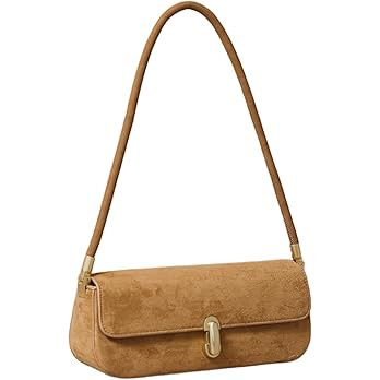 Shoulder Bag with Lock Buckle, Medium Size,Shoulder Bag Underarm Purse (Suede Brown) | Amazon (US)