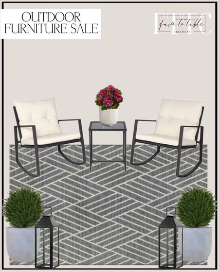 Outdoor Furniture Sale. Follow @farmtotablecreations on Instagram for more inspiration. Outdoor Furniture on Sale. Rocker & Table Set. Outdoor Rug. Rollback on Cedar Topiaries. Resin Planter. Outdoor Lanterns. Outdoor Faux Flowers 30% off.   

#LTKunder50 #LTKhome #LTKsalealert