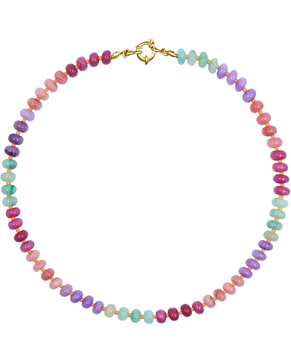 Natural Stone Beaded Necklace Beaded Necklace for Women Colorful Beaded Necklace Boho Rainbow Sto... | Amazon (US)