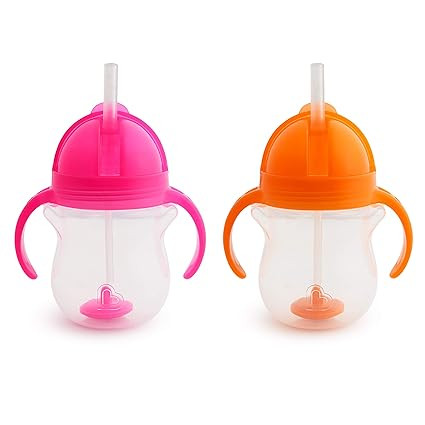 Munchkin Any Angle Click Lock Weighted Straw Trainer Cup, Pink/Orange, 7oz, 2pk | Amazon (US)