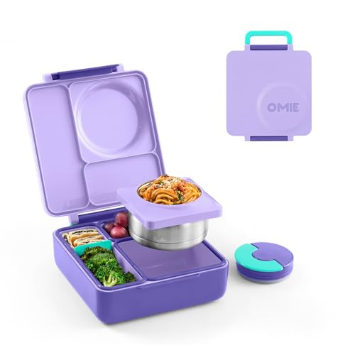 OmieBox Bento Box for Kids - Insulated Bento Lunch Box with Leak Proof Vacuum Insulated Food Jar - 3 Compartments, Two Temperature Zones (Purple Plum) | Amazon (US)