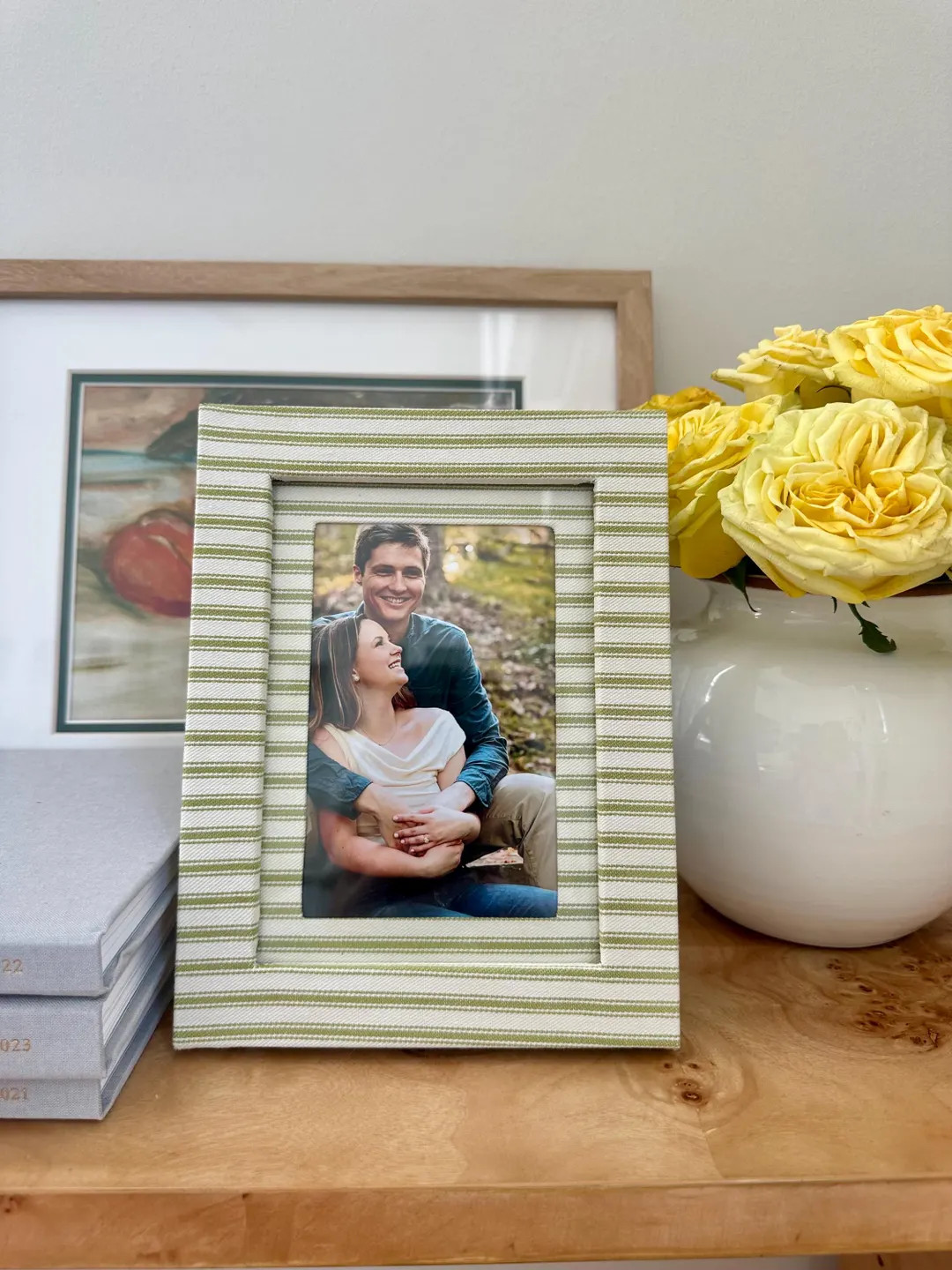 Green and Ivory Stripe Fabric Wrapped Picture Frame and Mat 4x6 Photo - Etsy | Etsy (US)