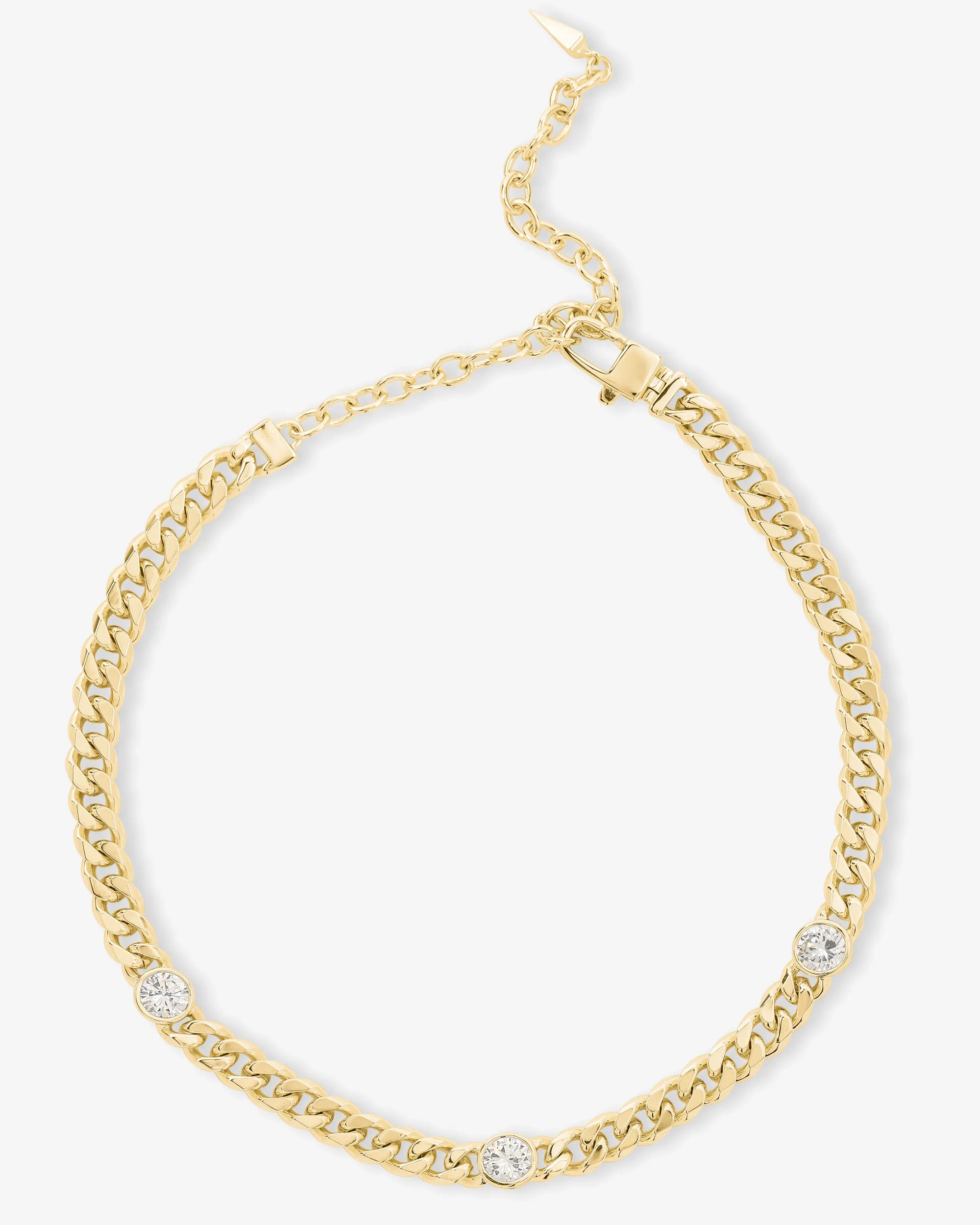 Julian Triple Diamond Cuban Chain Choker - Gold|White Diamondettes | Melinda Maria Jewelry