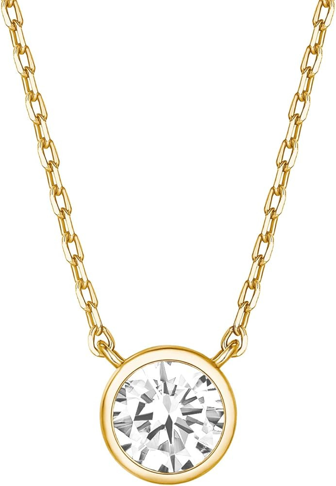 PAVOI 14K Gold Plated 1.00 ct (D Color, VVS Clarity) CZ Simulated Diamond Bezel-Set Solitaire Cho... | Amazon (US)