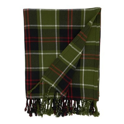 50"x60" Plaid Design Throw Blanket Green - Saro Lifestyle: 100% Cotton, Lightweight, Knitted | Target