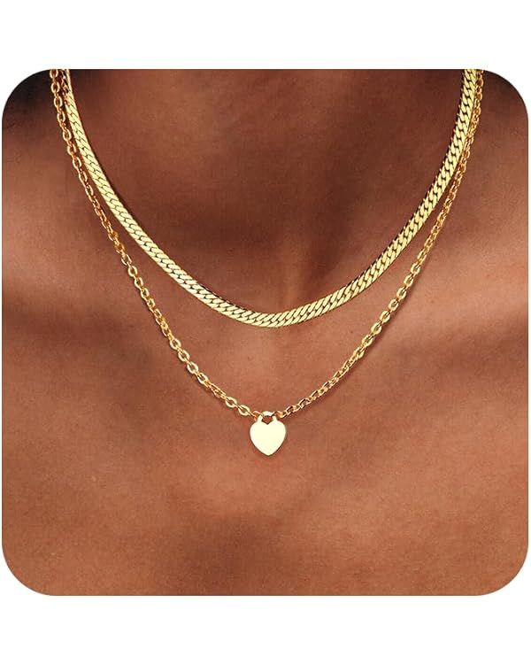 ORAZIO Gold Necklaces for Women,Layered Gold Necklace,14K Gold Plated Pendant Necklaces,Simple Ch... | Amazon (US)