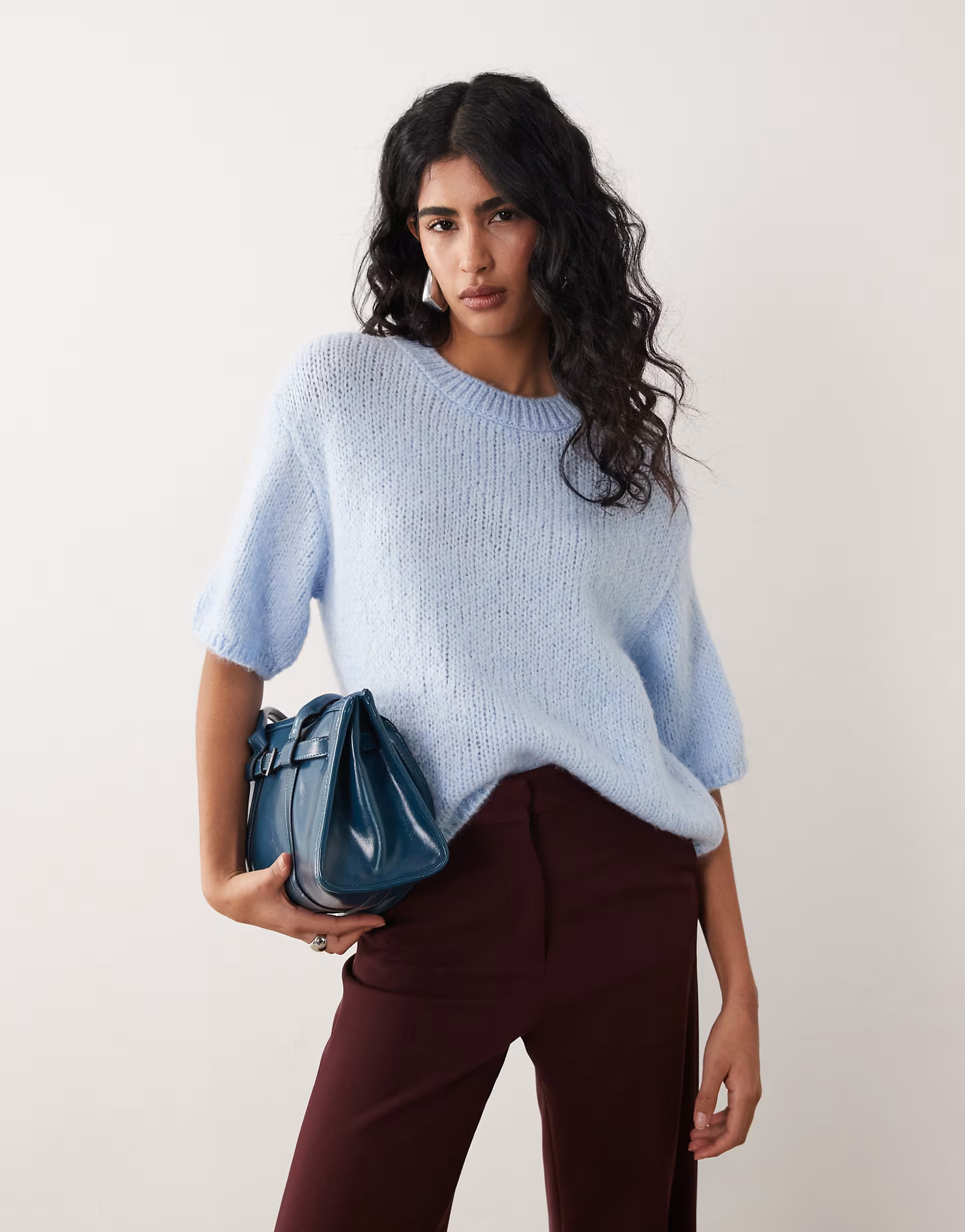 JDY short sleeve knit sweater in pastel blue | ASOS (Global)