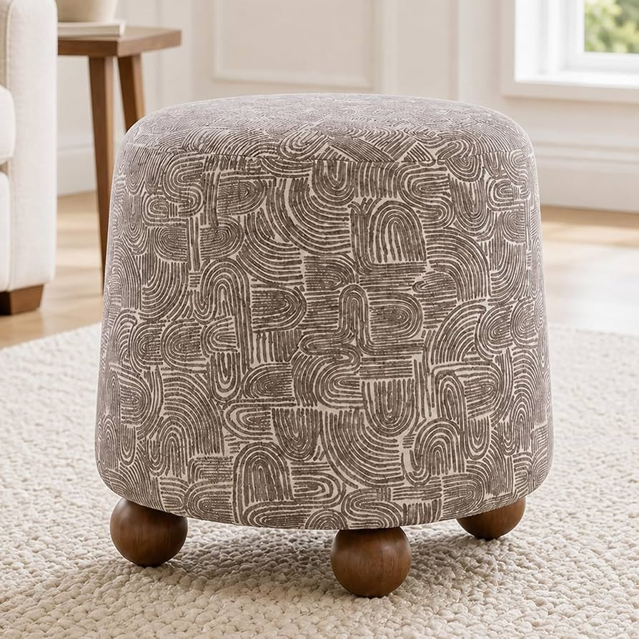 Hyfirm Round Ottoman for Living Room Boho Foot Stool with Rubberwood Legs | Amazon (US)