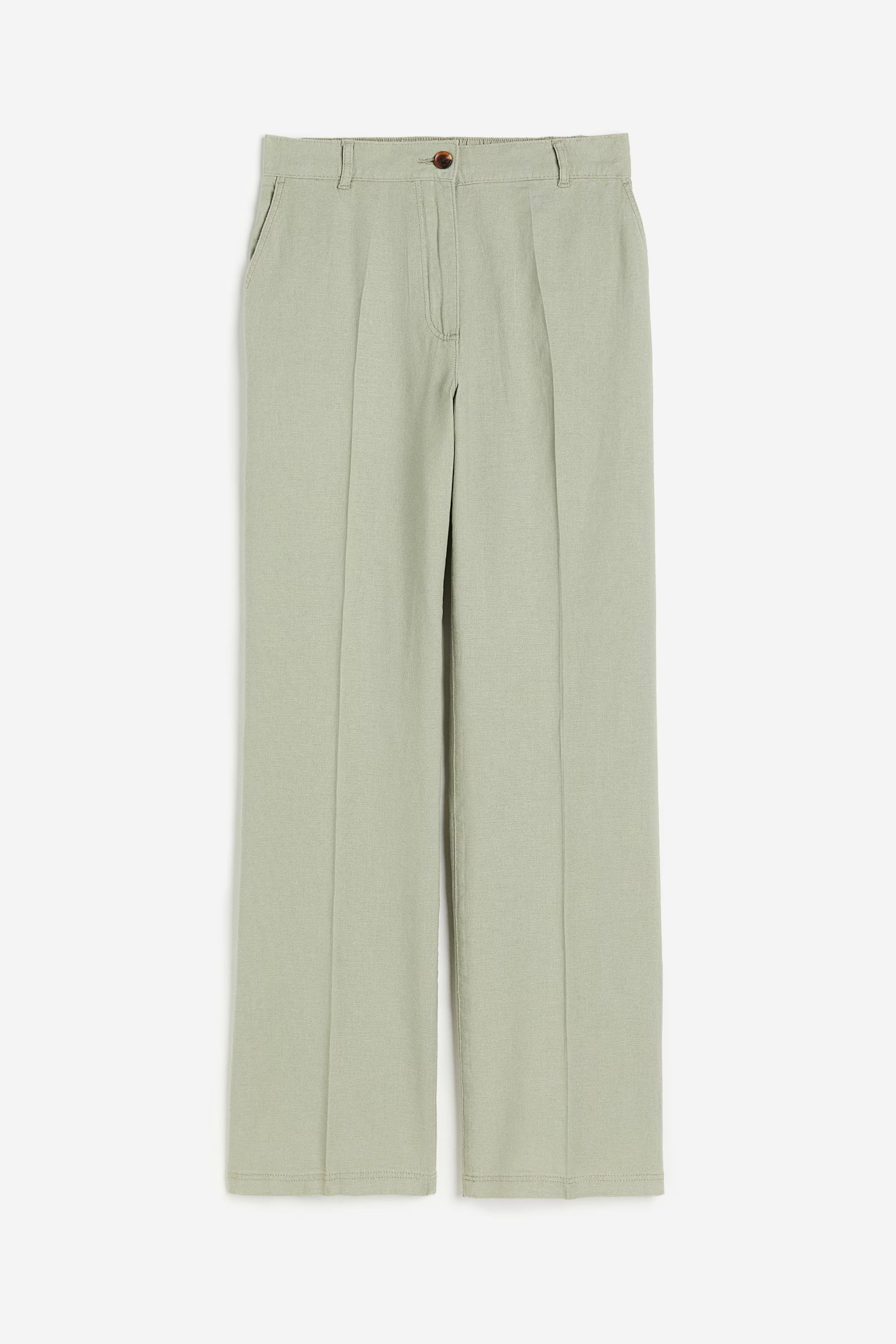 Hose aus Leinenmischung - Hoher Bund - Lang - Helles Khakigrün - Ladies | H&M AT | H&M (DE, AT, CH, NL, FI)