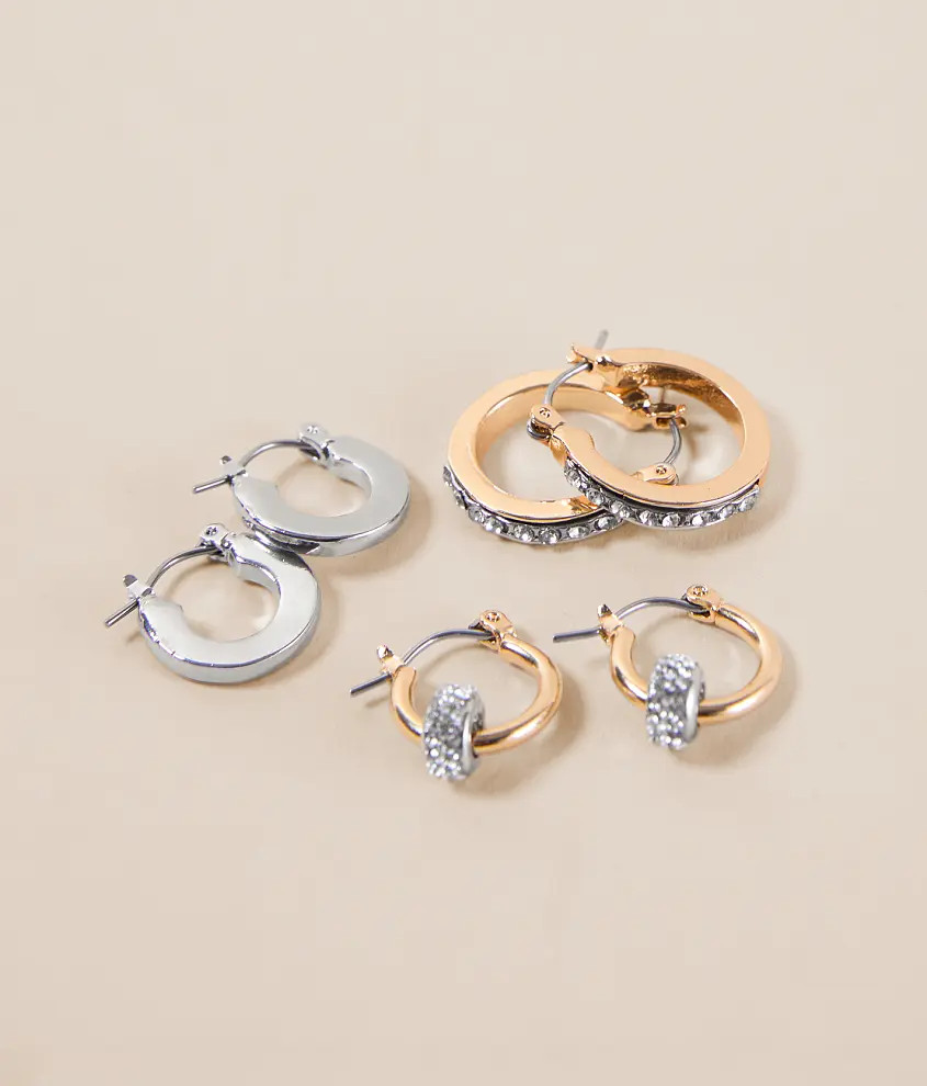 3 Pack Mixed Glitz Hoop Earring Set | Buckle