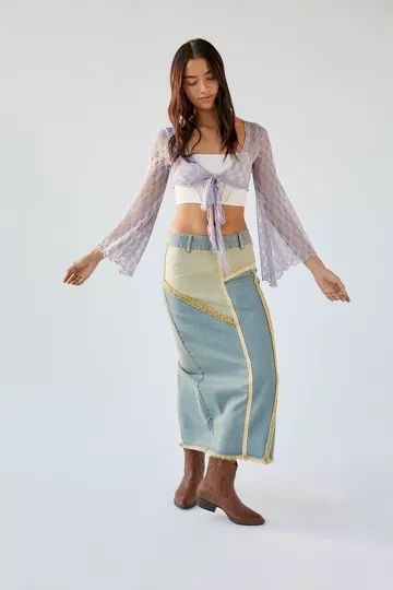 BDG Margot Denim Patchwork Maxi Skirt | Urban Outfitters (US and RoW)