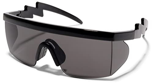 ShadyVEU Semi Rimless Neon Rainbow Sunglasses Mirrored Lens UV Protection 80s Retro Rave Shades Crooked ZigZag Bolt Arm (Glossy Black Frame/Smoke Lens) | Amazon (US)