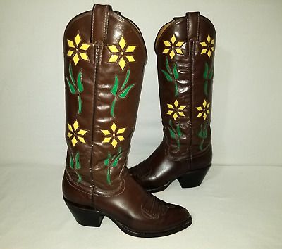 VTG Justin L4118 Brown Floral Inlay Cowgirl WESTERN Boots Women's Size 6.5 B | eBay US