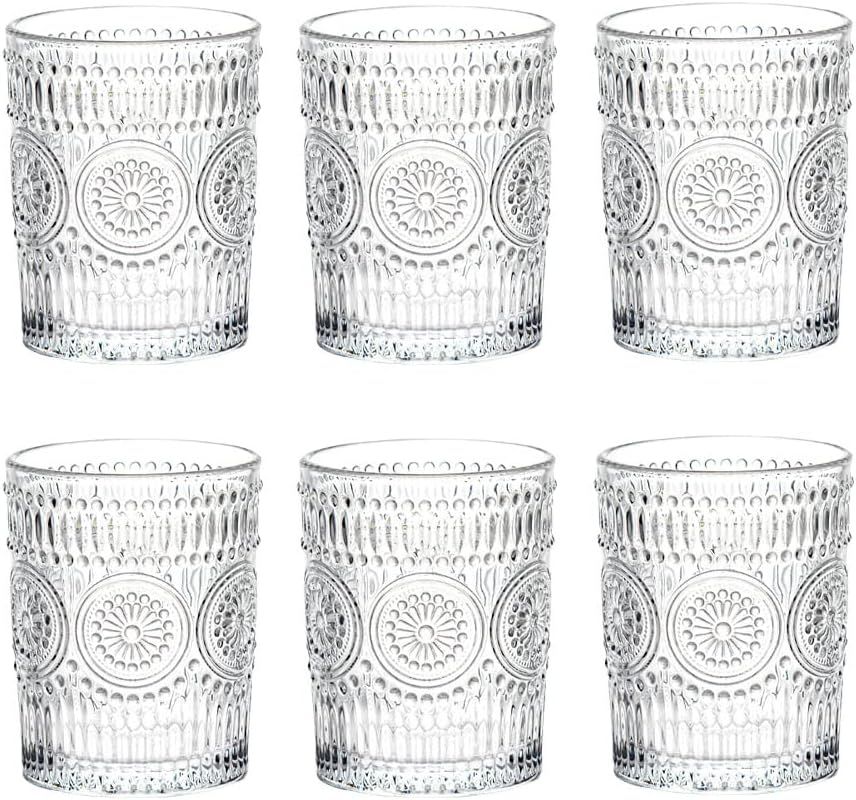 LOYUYU Set of 6, Romantic Water Glasses, 9.5 oz Premium Drinking Glasses Tumblers, Vintage Glassw... | Amazon (US)