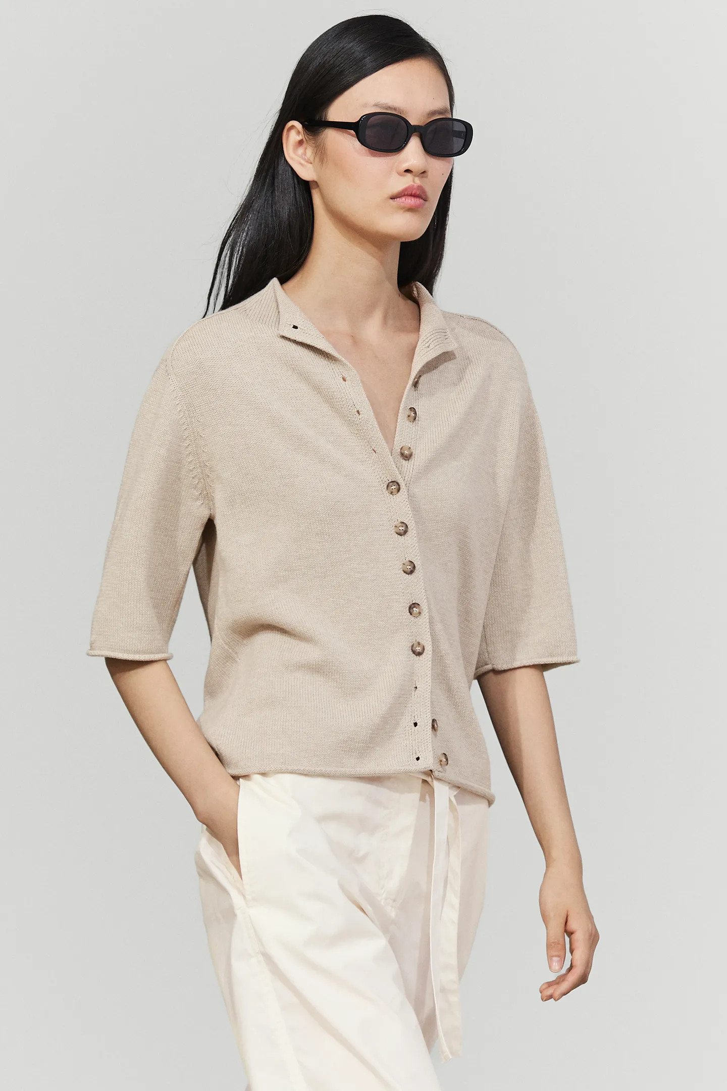 Cardigan in maglia in cotone con collo a camino | Massimo Dutti IT