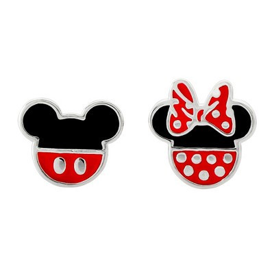 Disney Mickey Mouse and Minnie Mouse Silver Plated Mismatched Stud Earrings | Target
