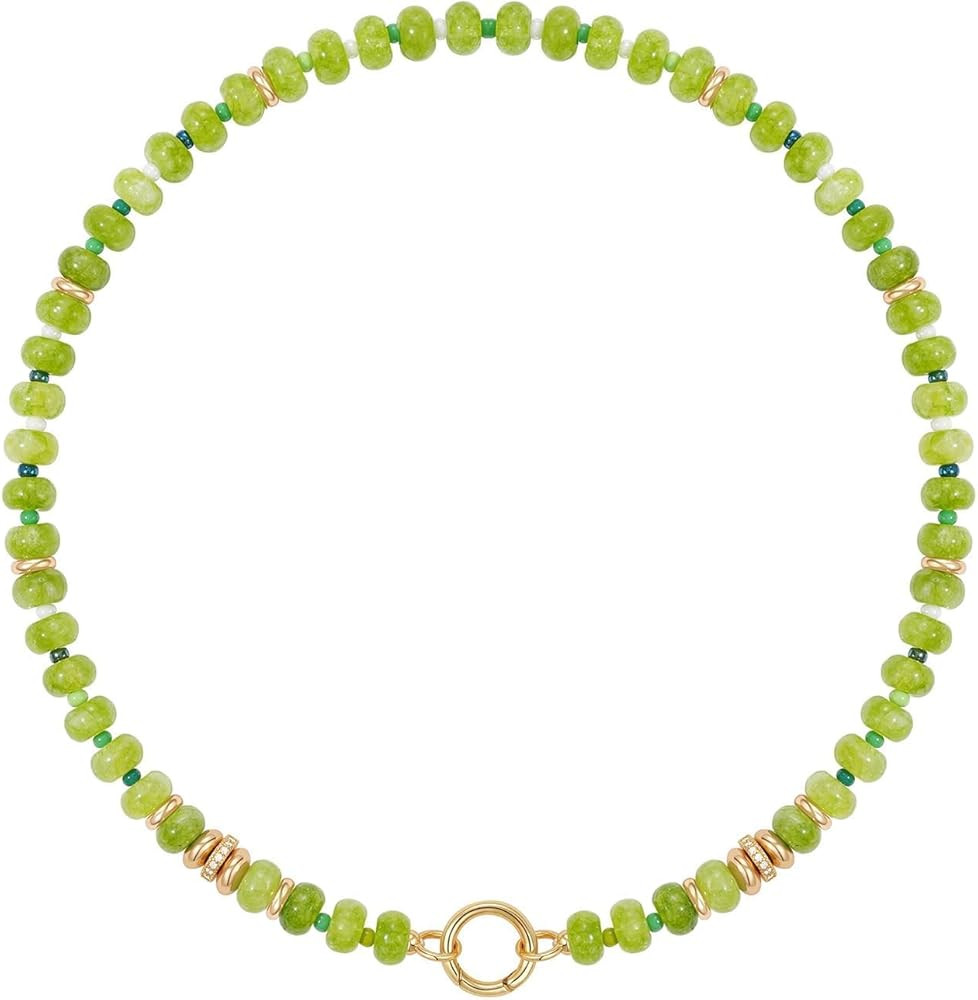KissYan Beaded Necklaces for Women, Handmade Natural Stone Boho Choker with 14K Gold Plated Clasp... | Amazon (US)
