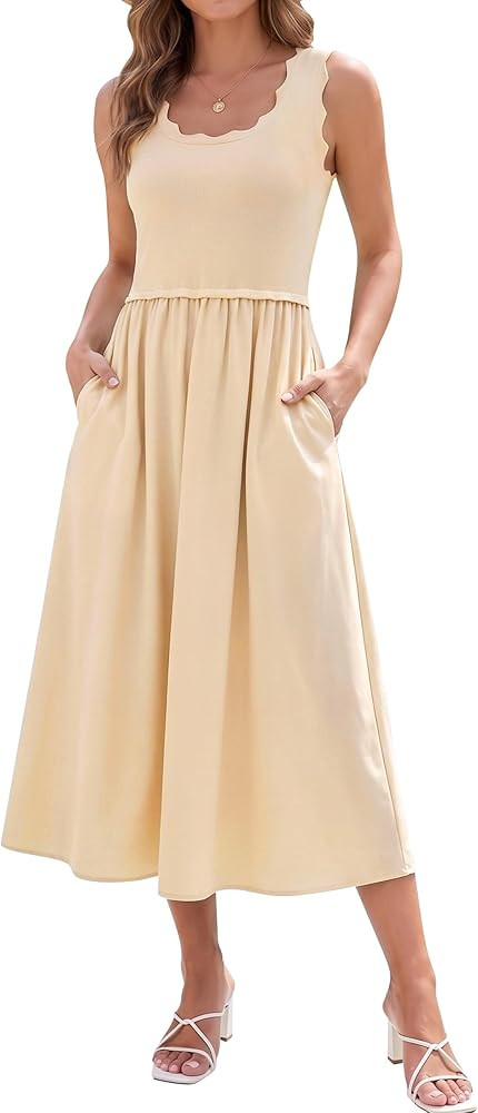 Womens Summer Casual Maxi Dress A line Flowy Sleeveless Scoop Neck Beach Travel Tank Long Dresses... | Amazon (US)